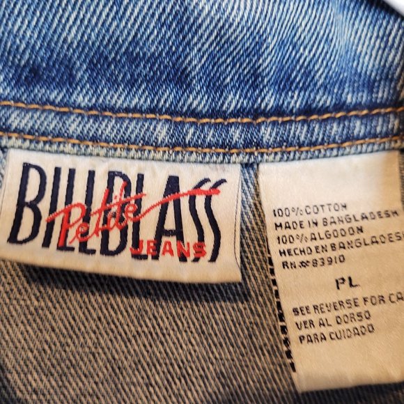 Vintage Bill Blass Denim Jacket Disturbed Upcycle Patch Band Womens Petite Large - Picture 4 of 9